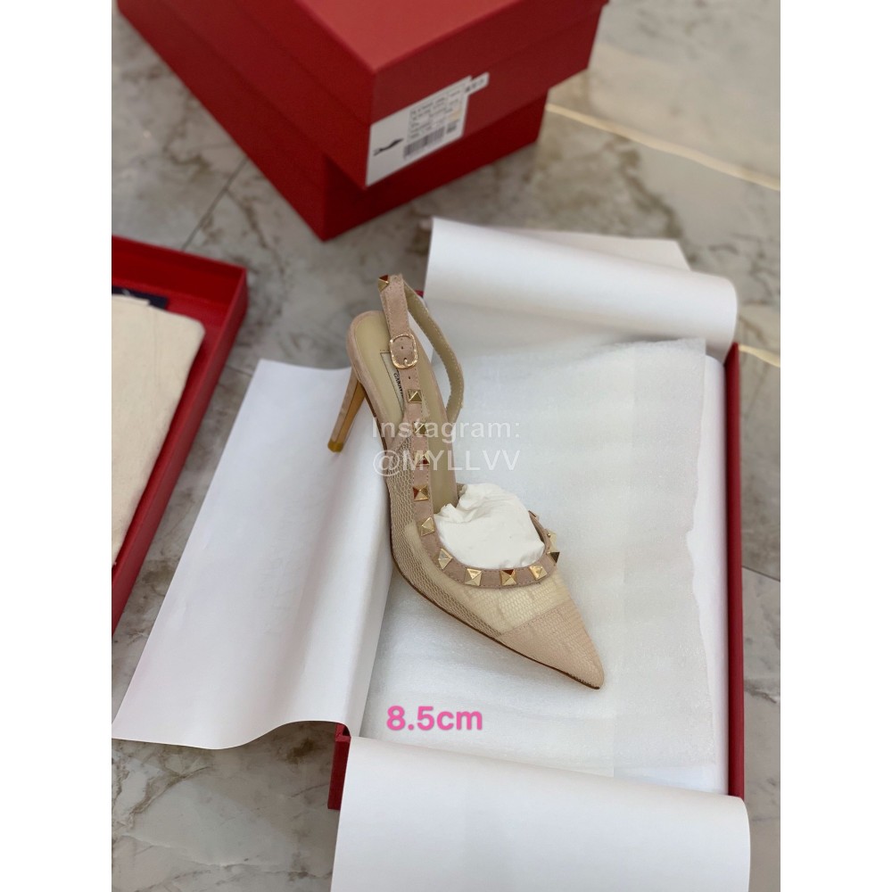 Valentino Fashion Mesh Rivet High Heel Sandals Apricot