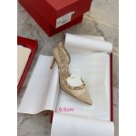 Valentino Fashion Mesh Rivet High Heel Sandals Apricot