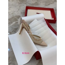 Valentino Fashion Mesh Rivet High Heel Sandals Apricot