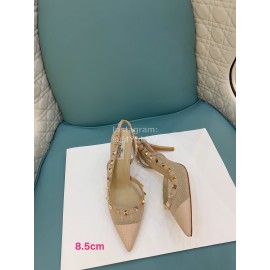 Valentino Fashion Mesh Rivet High Heel Sandals Apricot