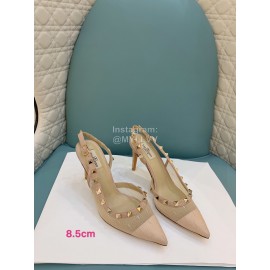 Valentino Fashion Mesh Rivet High Heel Sandals Apricot