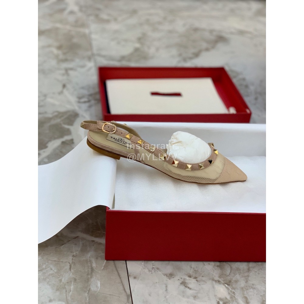 Valentino Apricot Mesh Riveted Flat Heel Sandals