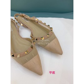 Valentino Apricot Mesh Riveted Flat Heel Sandals