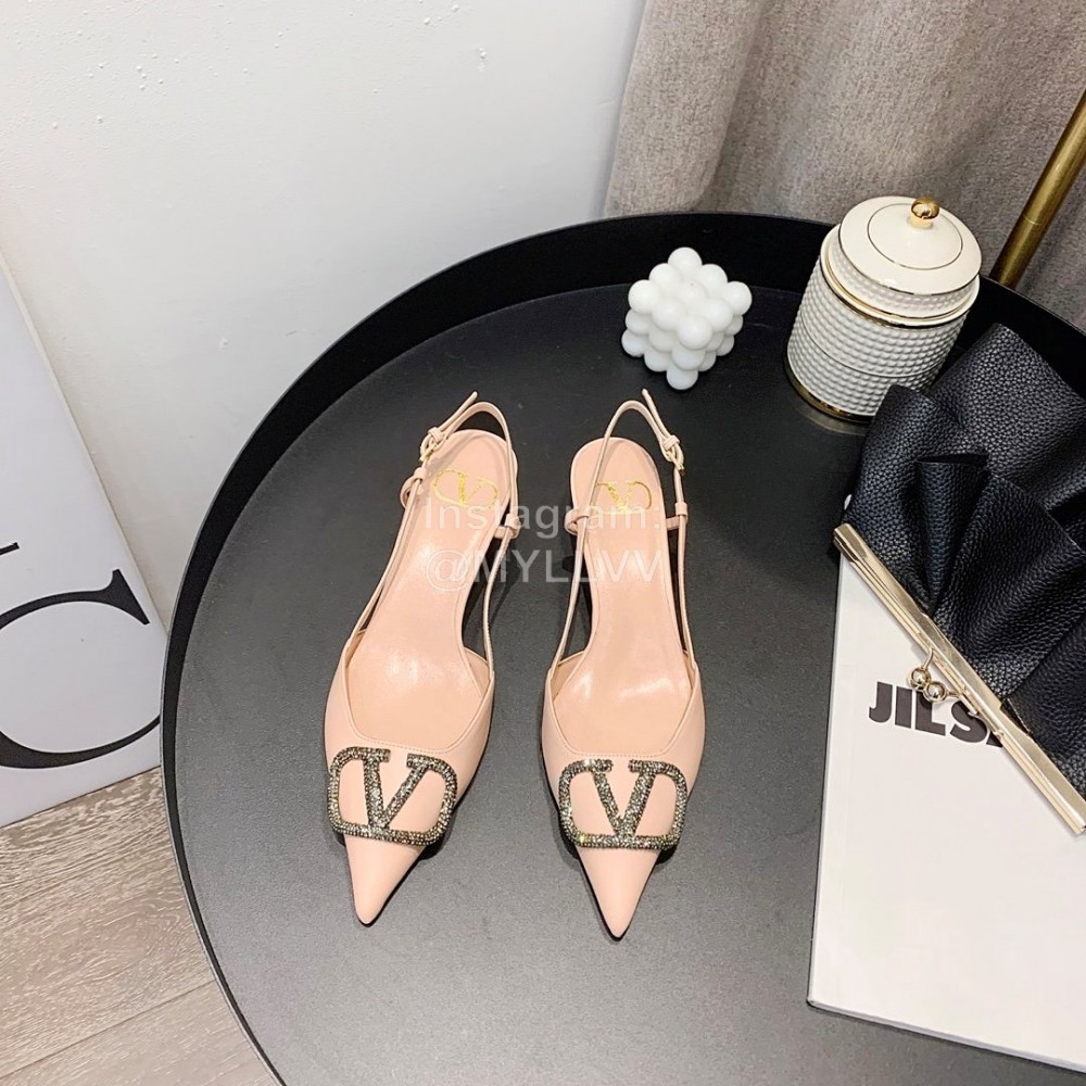 Valentino Fashion Calfskin Pointed High Heel Sandals Pink
