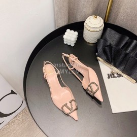 Valentino Fashion Calfskin Pointed High Heel Sandals Pink