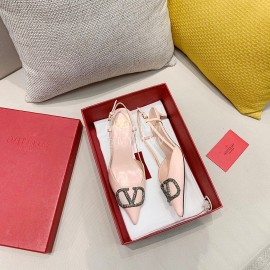 Valentino Fashion Calfskin Pointed High Heel Sandals Pink