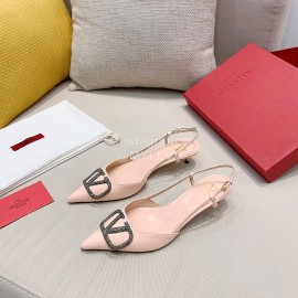 Valentino Fashion Calfskin Pointed High Heel Sandals Pink