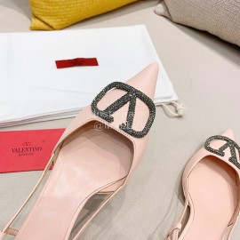 Valentino Fashion Calfskin Pointed High Heel Sandals Pink