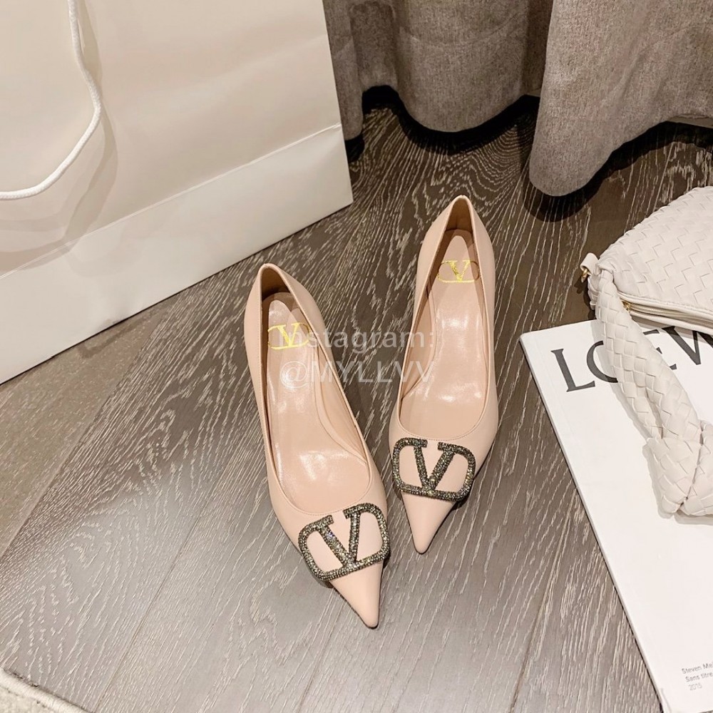 Valentino Fashion Calfskin Pointed High Heels Pink