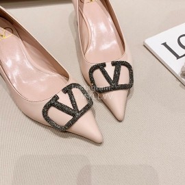 Valentino Fashion Calfskin Pointed High Heels Pink