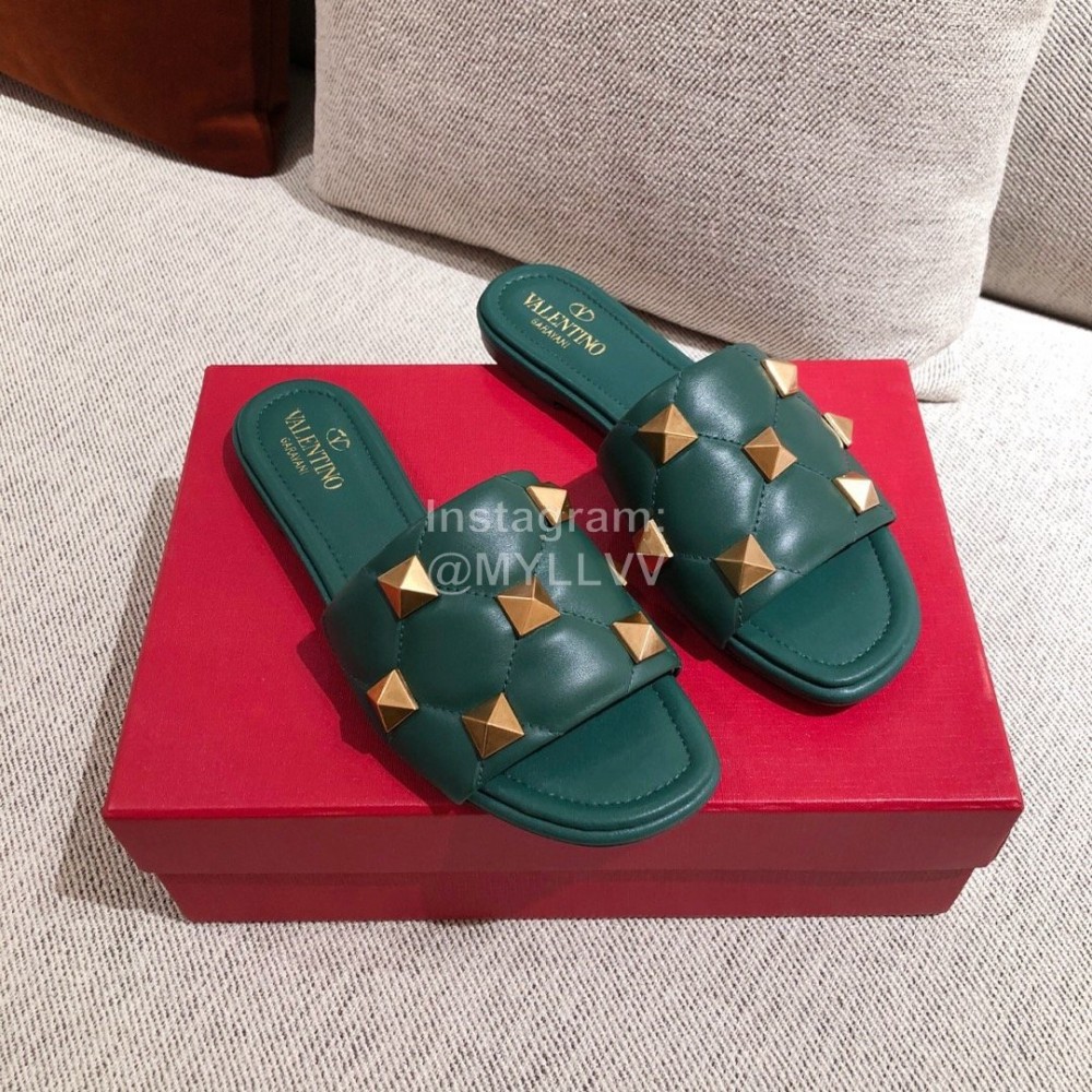 Valentino Spring Summer Soft Sheepskin Slippers Green