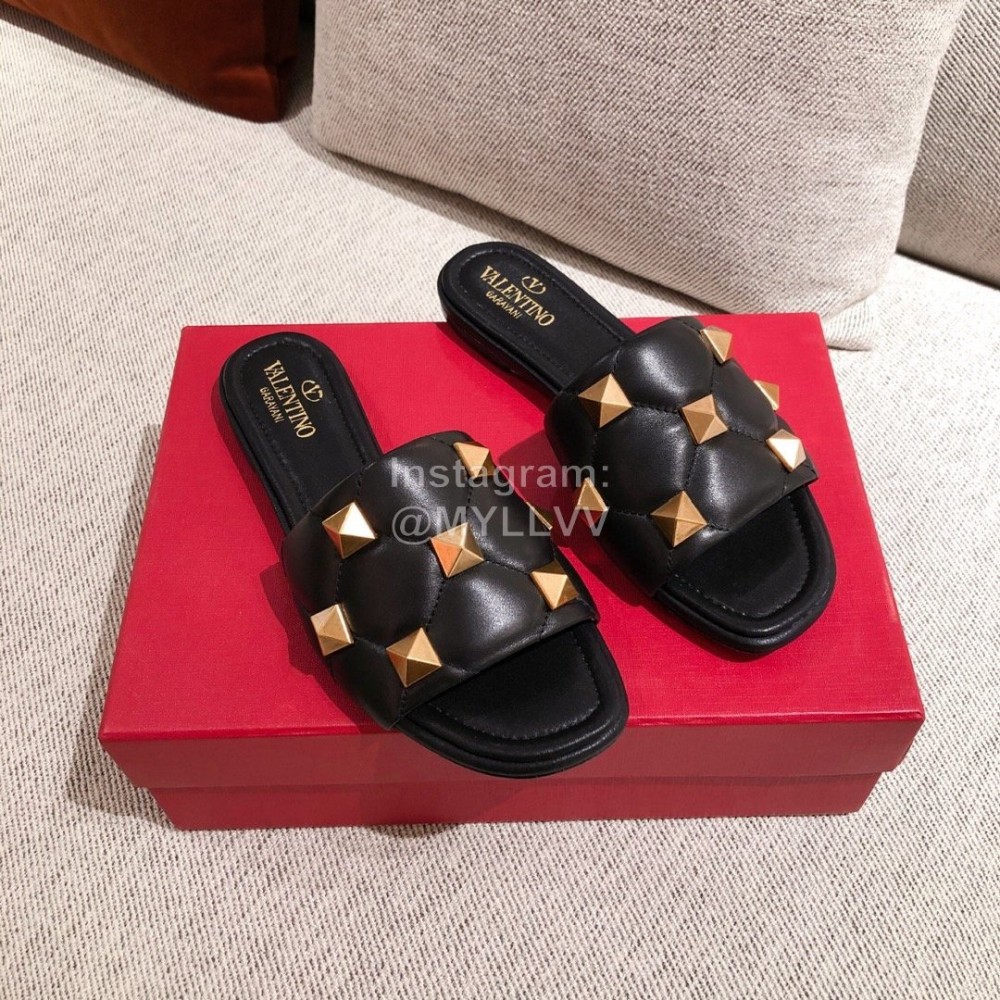 Valentino Spring Summer Soft Sheepskin Slippers Black