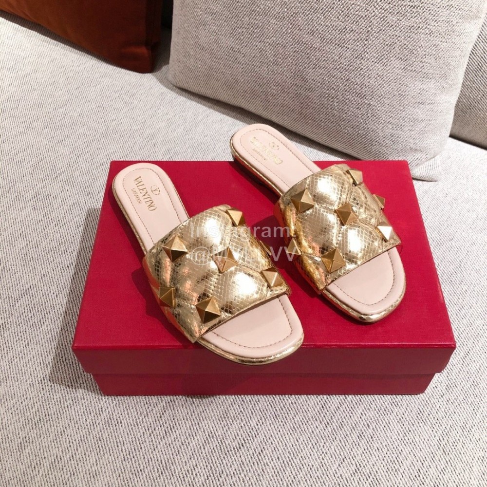 Valentino Spring Summer Soft Sheepskin Slippers Gold