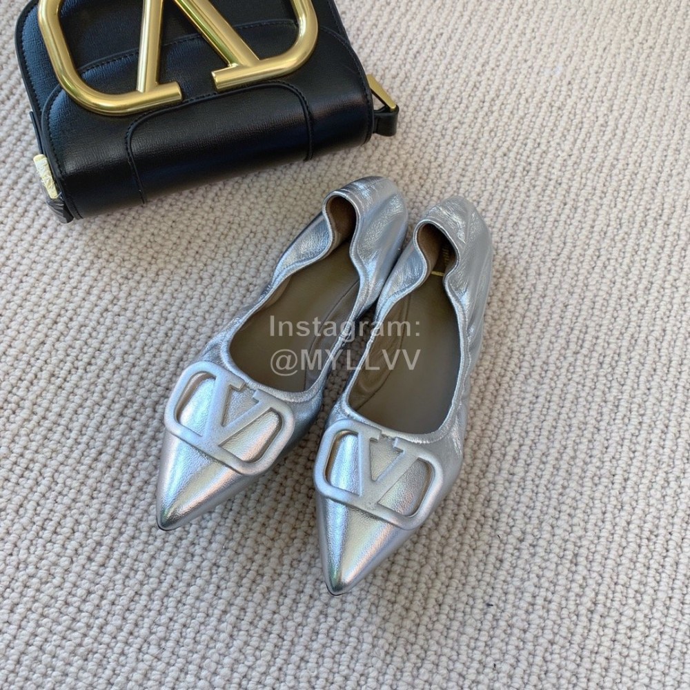 Valentino Soft Sheepskin Flat Ballet Shoes For Women Silver