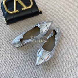 Valentino Soft Sheepskin Flat Ballet Shoes For Women Silver