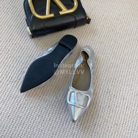 Valentino Soft Sheepskin Flat Ballet Shoes For Women Silver