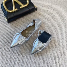 Valentino Soft Sheepskin Flat Ballet Shoes For Women Silver