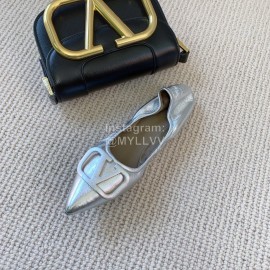 Valentino Soft Sheepskin Flat Ballet Shoes For Women Silver