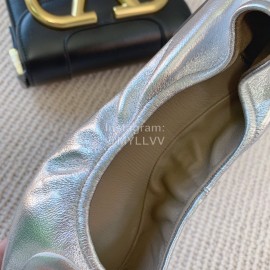 Valentino Soft Sheepskin Flat Ballet Shoes For Women Silver