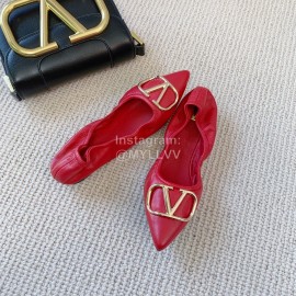 Valentino Soft Sheepskin Flat Ballet Shoes For Women Red