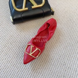 Valentino Soft Sheepskin Flat Ballet Shoes For Women Red