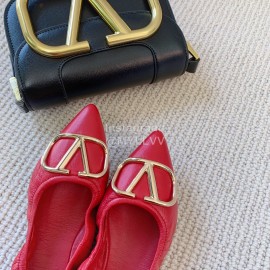 Valentino Soft Sheepskin Flat Ballet Shoes For Women Red