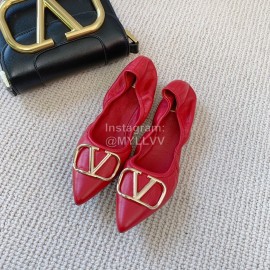 Valentino Soft Sheepskin Flat Ballet Shoes For Women Red