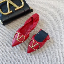Valentino Soft Sheepskin Flat Ballet Shoes For Women Red