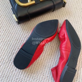 Valentino Soft Sheepskin Flat Ballet Shoes For Women Red