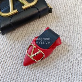 Valentino Soft Sheepskin Flat Ballet Shoes For Women Red