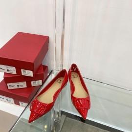 Valentino Elegant Patent Leather Pointed Flat Heel Shoes Red