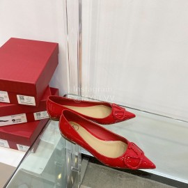 Valentino Elegant Patent Leather Pointed Flat Heel Shoes Red