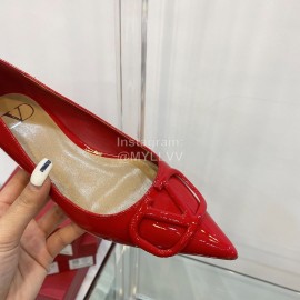 Valentino Elegant Patent Leather Pointed Flat Heel Shoes Red