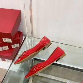Valentino Elegant Patent Leather Pointed Flat Heel Shoes Red