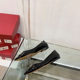 Valentino Elegant Patent Leather Pointed Flat Heel Shoes Black