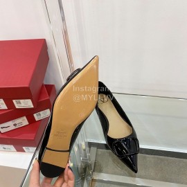 Valentino Elegant Patent Leather Pointed Flat Heel Shoes Black