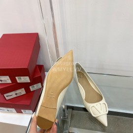 Valentino Elegant Patent Leather Pointed Flat Heel Shoes White