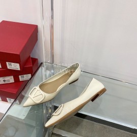 Valentino Elegant Patent Leather Pointed Flat Heel Shoes White