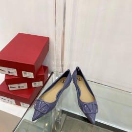 Valentino Elegant Patent Leather Pointed Flat Heel Shoes Purple