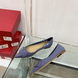 Valentino Elegant Patent Leather Pointed Flat Heel Shoes Purple