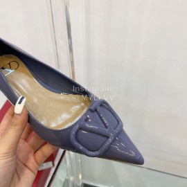 Valentino Elegant Patent Leather Pointed Flat Heel Shoes Purple