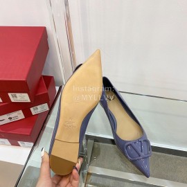 Valentino Elegant Patent Leather Pointed Flat Heel Shoes Purple