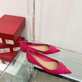 Valentino Elegant Patent Leather Pointed Flat Heel Shoes Rose Red