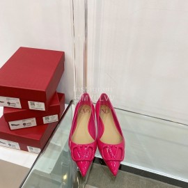 Valentino Elegant Patent Leather Pointed Flat Heel Shoes Rose Red
