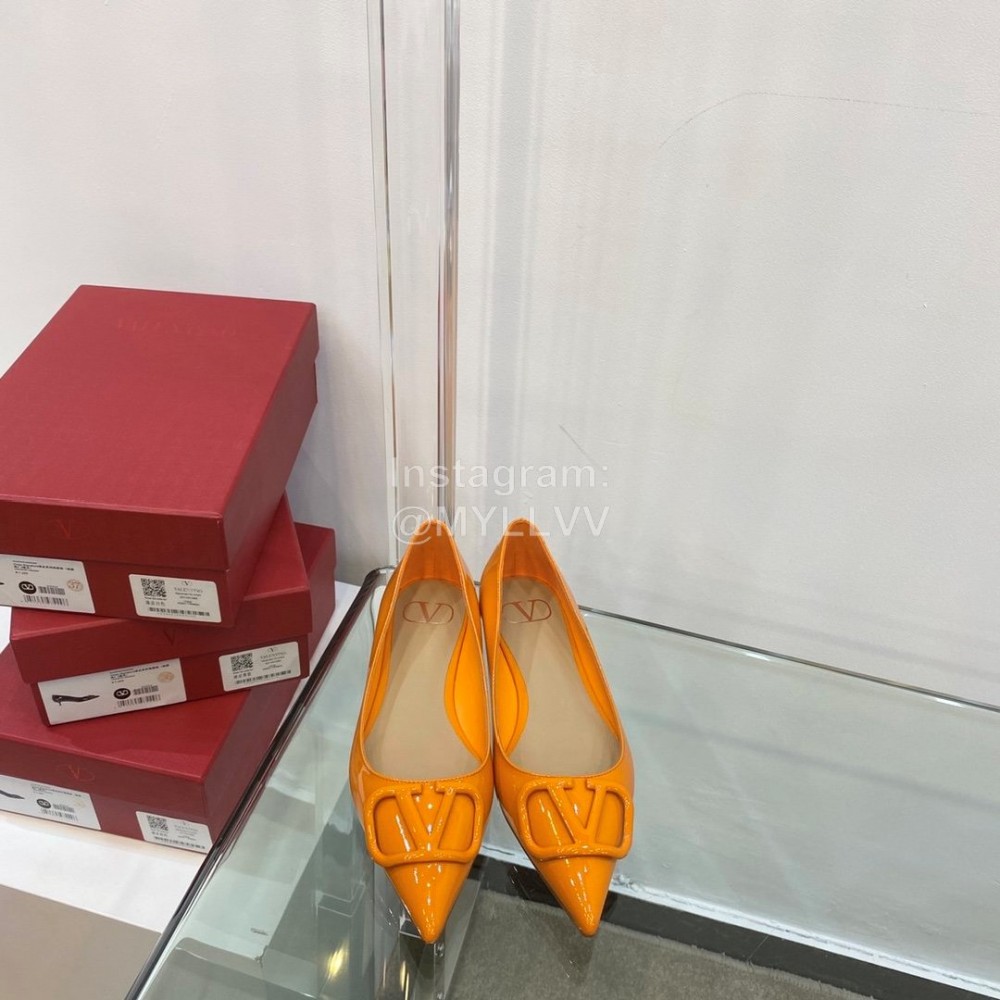 Valentino Elegant Patent Leather Pointed Flat Heel Shoes Orange