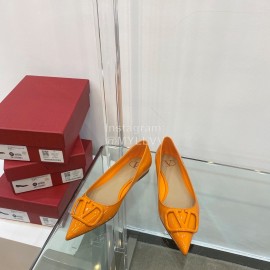 Valentino Elegant Patent Leather Pointed Flat Heel Shoes Orange