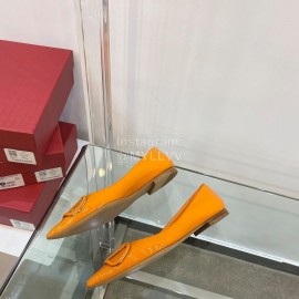 Valentino Elegant Patent Leather Pointed Flat Heel Shoes Orange
