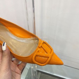 Valentino Elegant Patent Leather Pointed Flat Heel Shoes Orange
