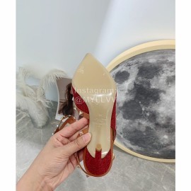 Valentino New Linen Leather Rivet High Heel Sandals Red