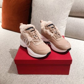 Valentino Winter Thick Soled Wool Sneakers For Women Pink